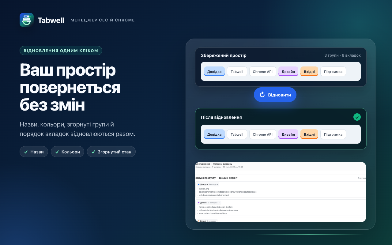 Бічна панель Tabwell зі збереженим знімком вікна